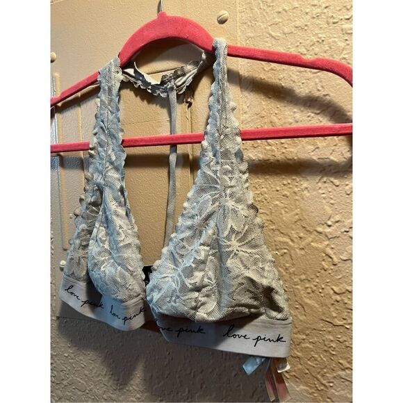 PINK By Victorias Secret Light Blue Lace Bralette Size Large - Picture 3 of 9